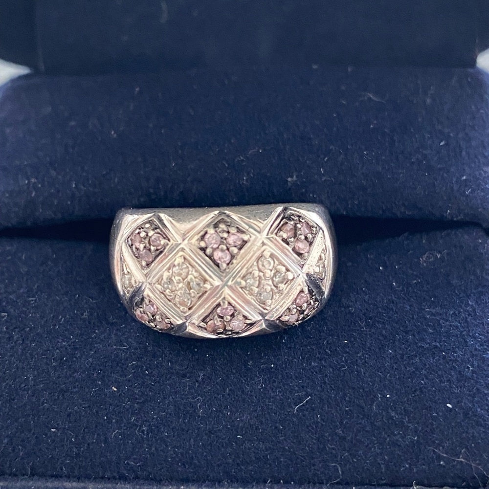 Laura G. Adams Ring, Sterling Silver, Pink and clear CZ stones